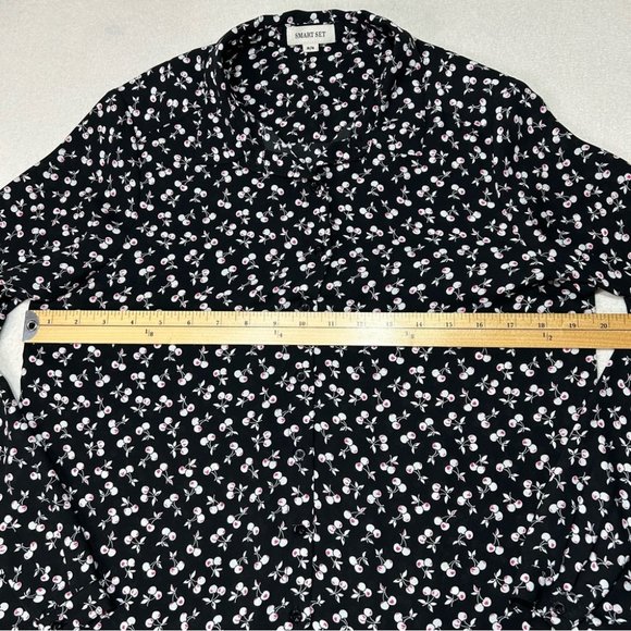 SMART SET Womens Cherry Print Button Down Long Sleeve Blouse Back Slit Size M - Picture 10 of 11